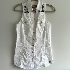 Guess sleeveless white shirt